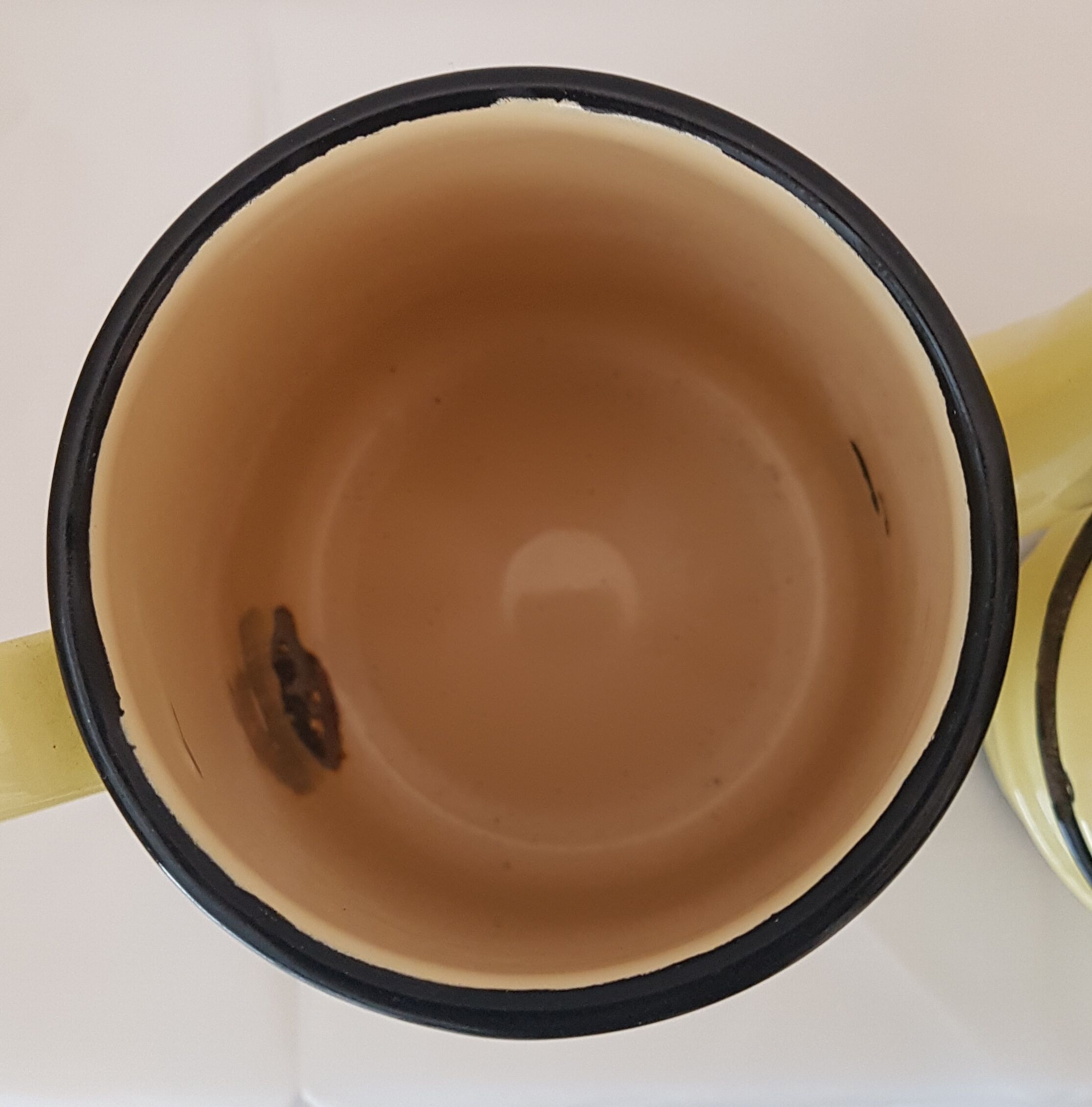 Old pale yellow enamelled coffee maker