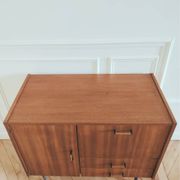 Small renovated vintage sideboard, 1950s-60s in dark wood veneer.