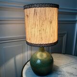 Signed stoneware lamp with woven lampshade 60s-70s