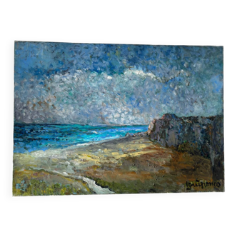 Paysage de bord de mer signé