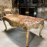 Middle table in gilded wood from the napoleon iii period red marble top