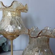 Duo desk lamps, vintage inspiration, bronze and ocher tulip glass