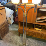 Three-burner metal and brass floor lamp