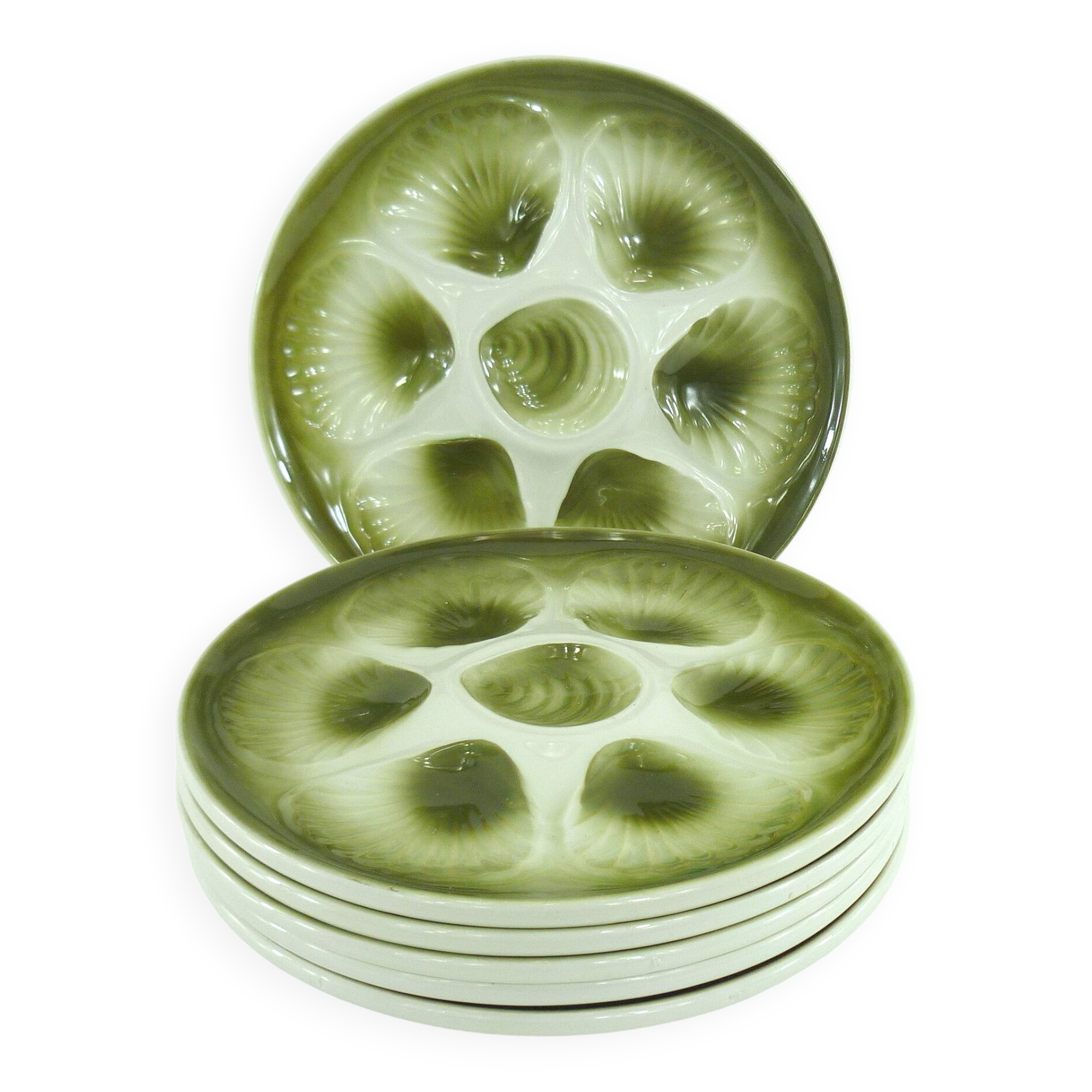 6 Orchies Moulin des Loups oyster plates from France - vintage 1970s