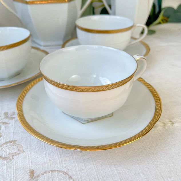 Service à thé/café vintage en porcelaine blanche doré limoges Service à thé/café vintage en porcelaine blanche doré limoges