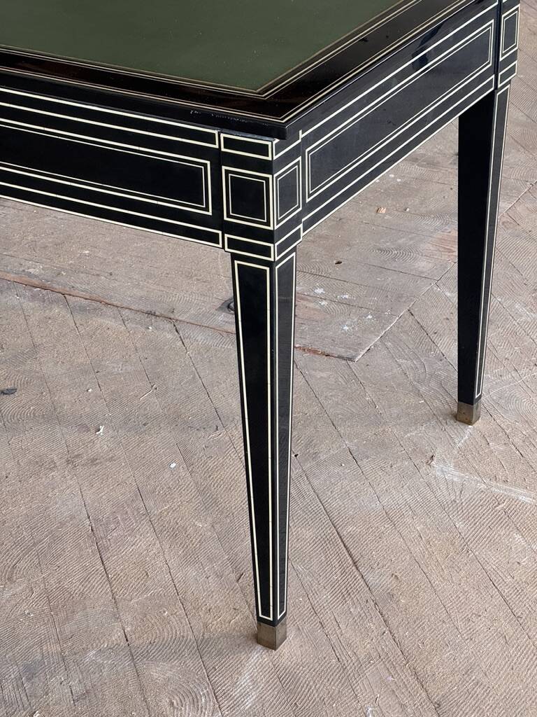 Maison Jansen black lacquered wooden desk from the 1960s with chair.