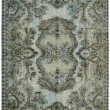 Hand-Knotted Carved Anatolian 1970s 173 cm x 267 cm Blue Carpet