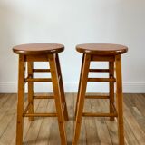 Pair of high stools / bar varnished wood 60-70s