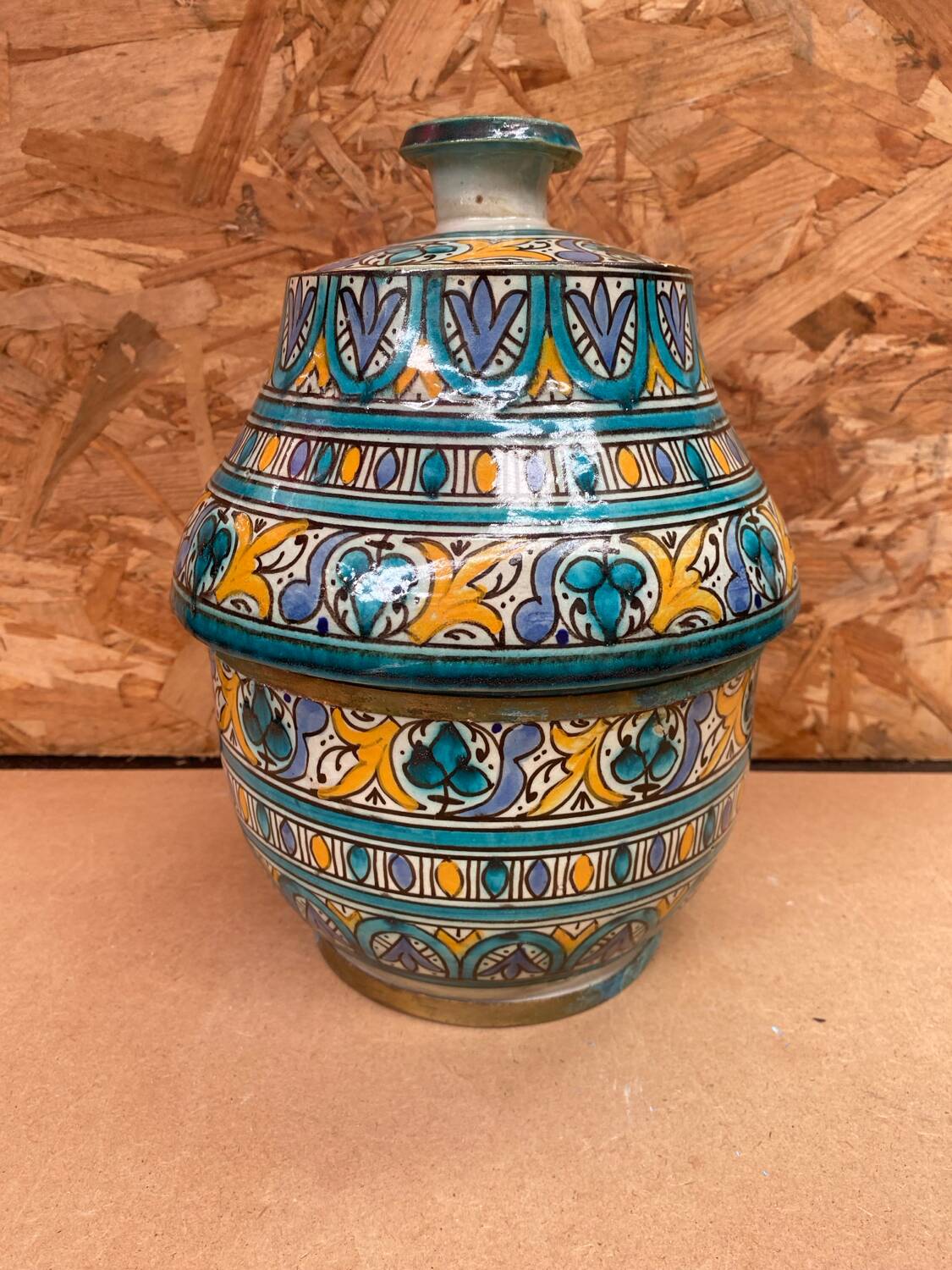 Old Jobbana Butter Jar Morocco Polychrome Earthenware 19th Century Vintage #B083