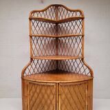 Vintage corner bookcase in bamboo and rattan 1960s