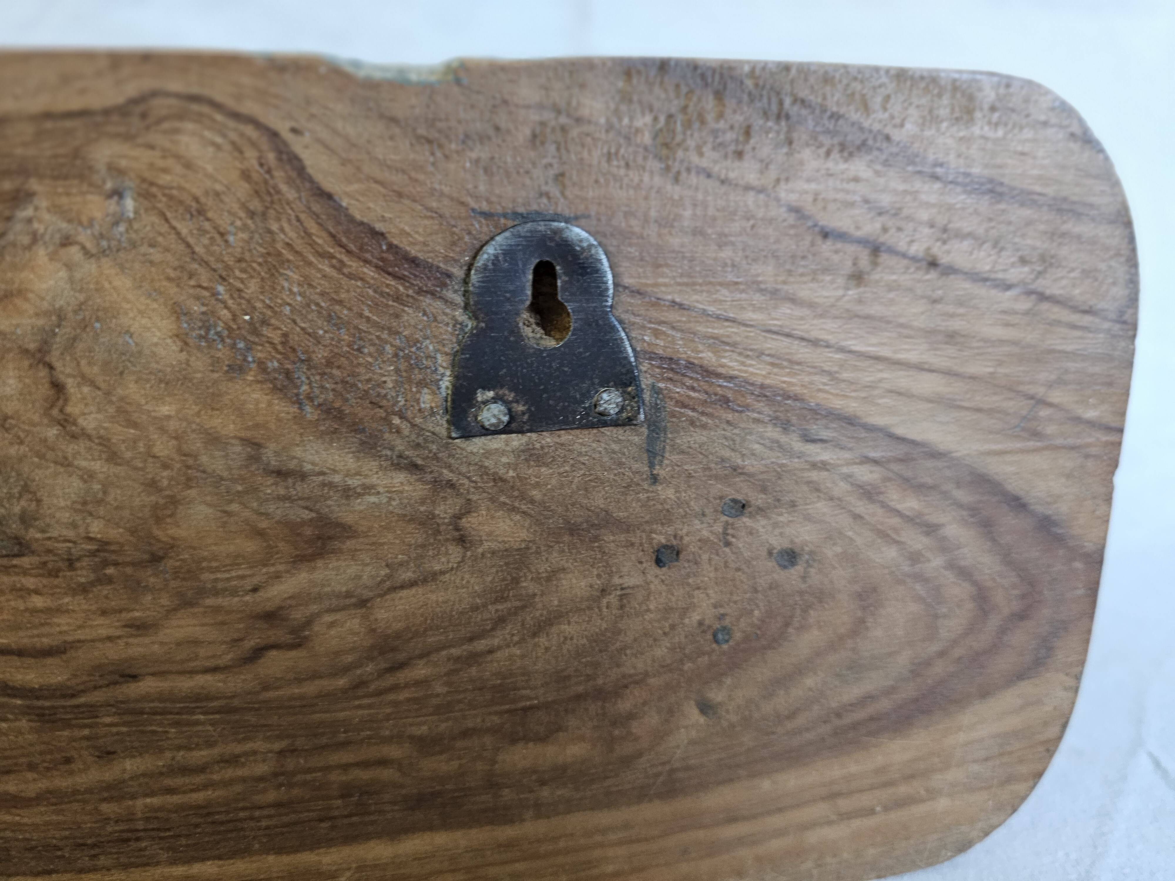 Ecru solid teak coat hook with 3 cast iron hooks