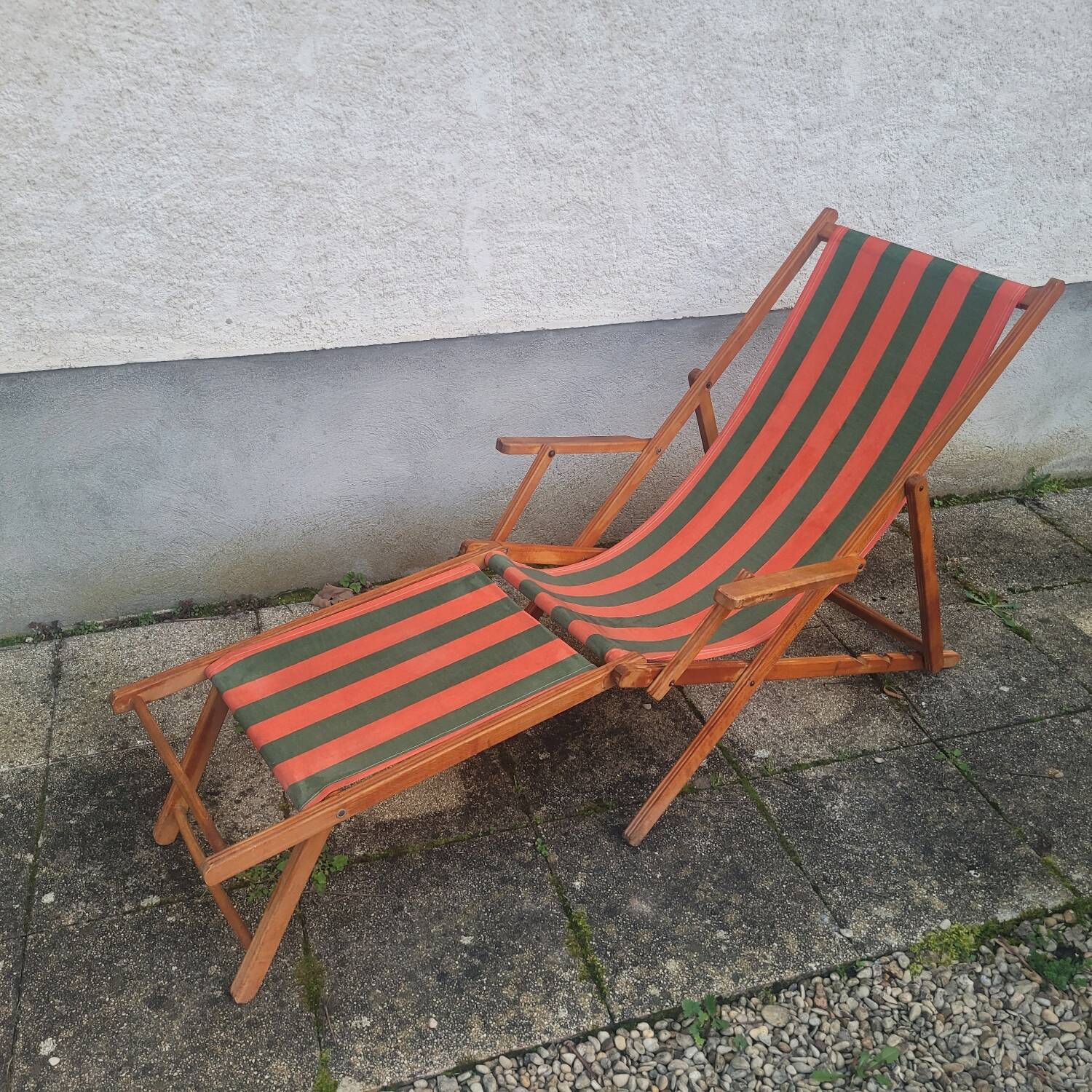 Vintage Deck Chair with Footrest – Transatlantic Stripes