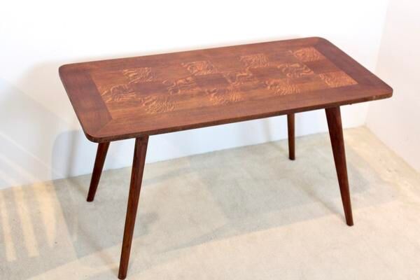 Oak wood coffee table with veneer inlay, 1960