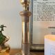 Large chiseled brass candle holder h24 cm