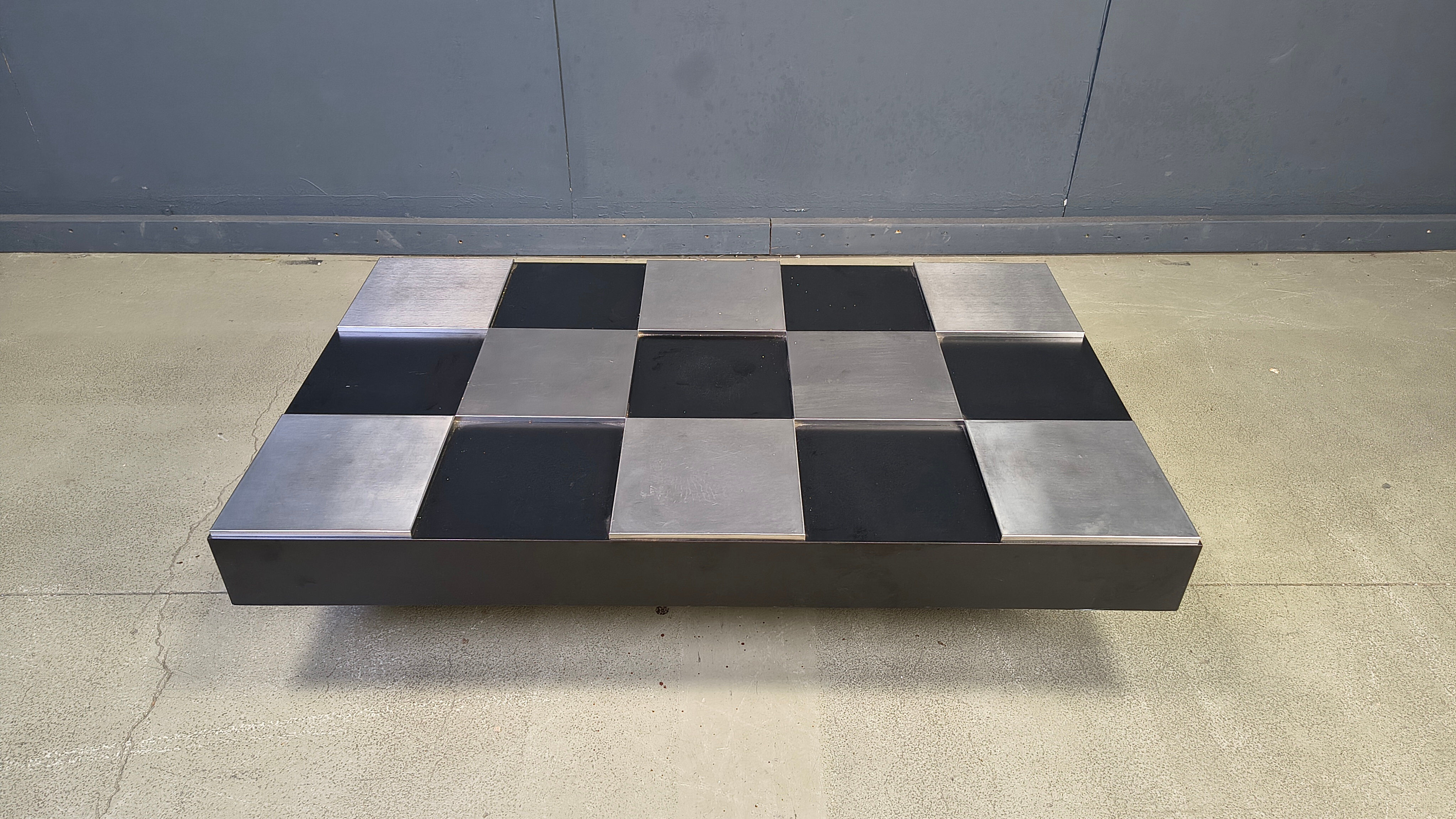 Vintage lacquer and aluminum checkerboard coffee table, 1970s