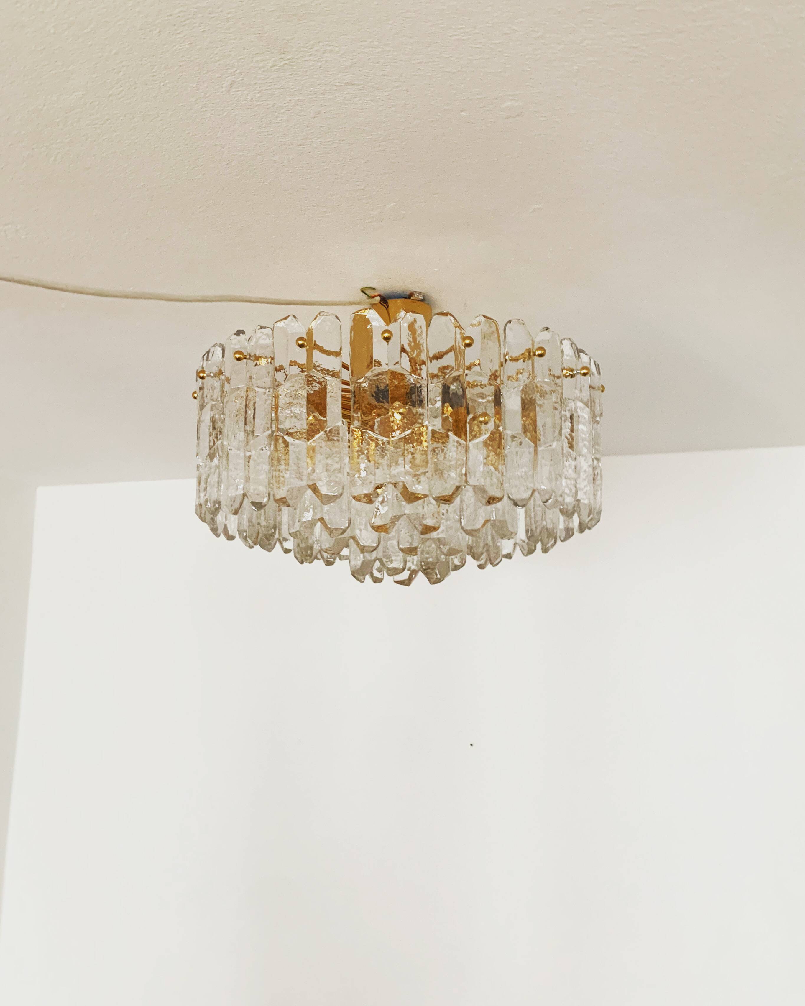 Gilded ice glass ceiling chandelier by J.T. Kalmar