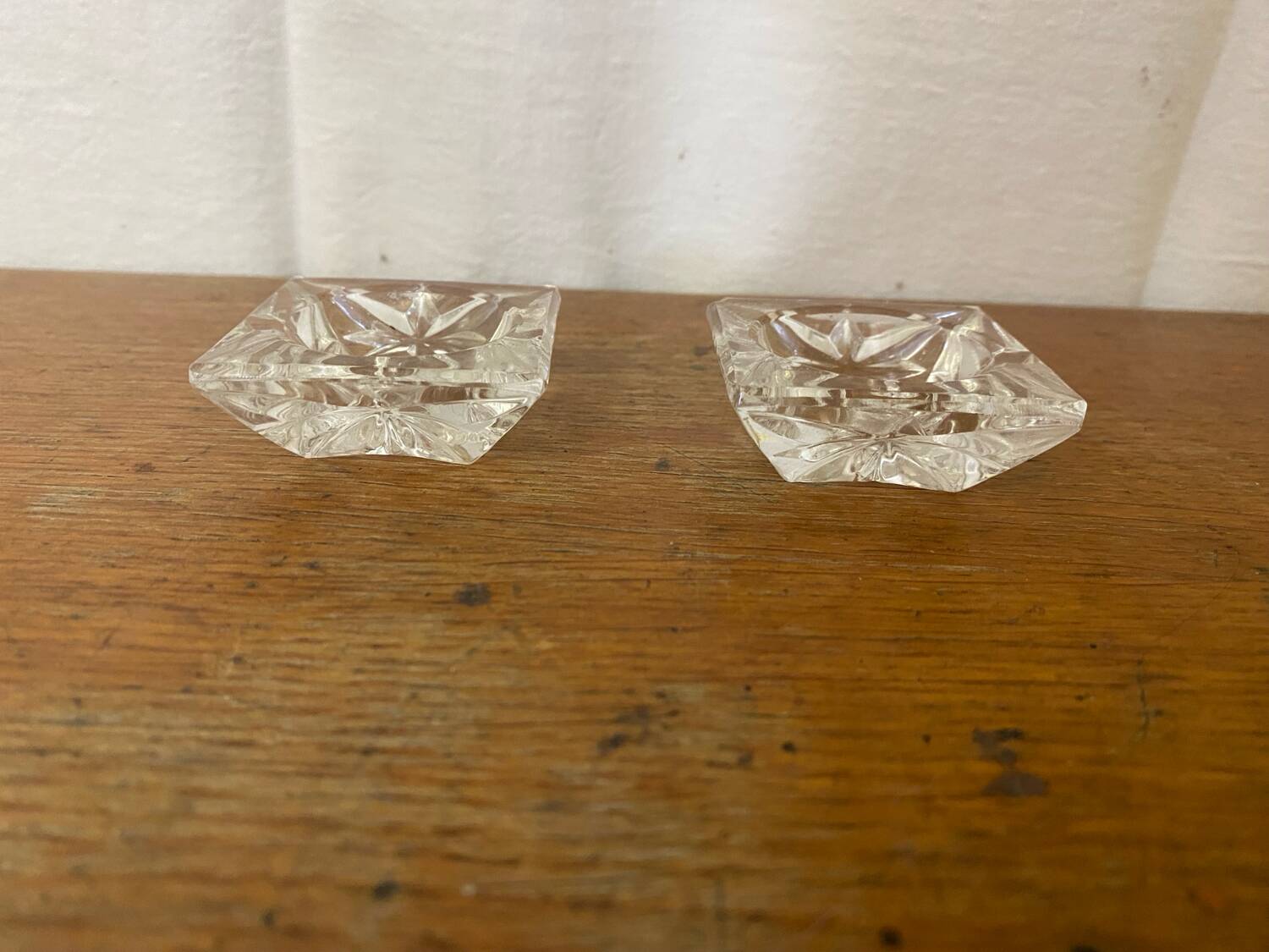 Pair of Antique Cut Arques Crystal Salt Cellars, Salt and Pepper Shakers, Vintage
