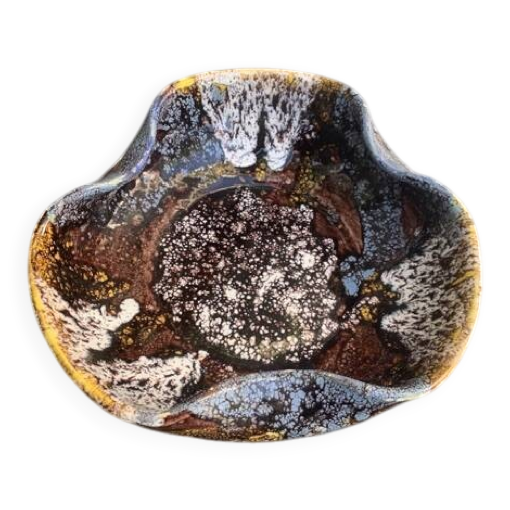 Flamed glazed ceramic bowl, original shape, vintage