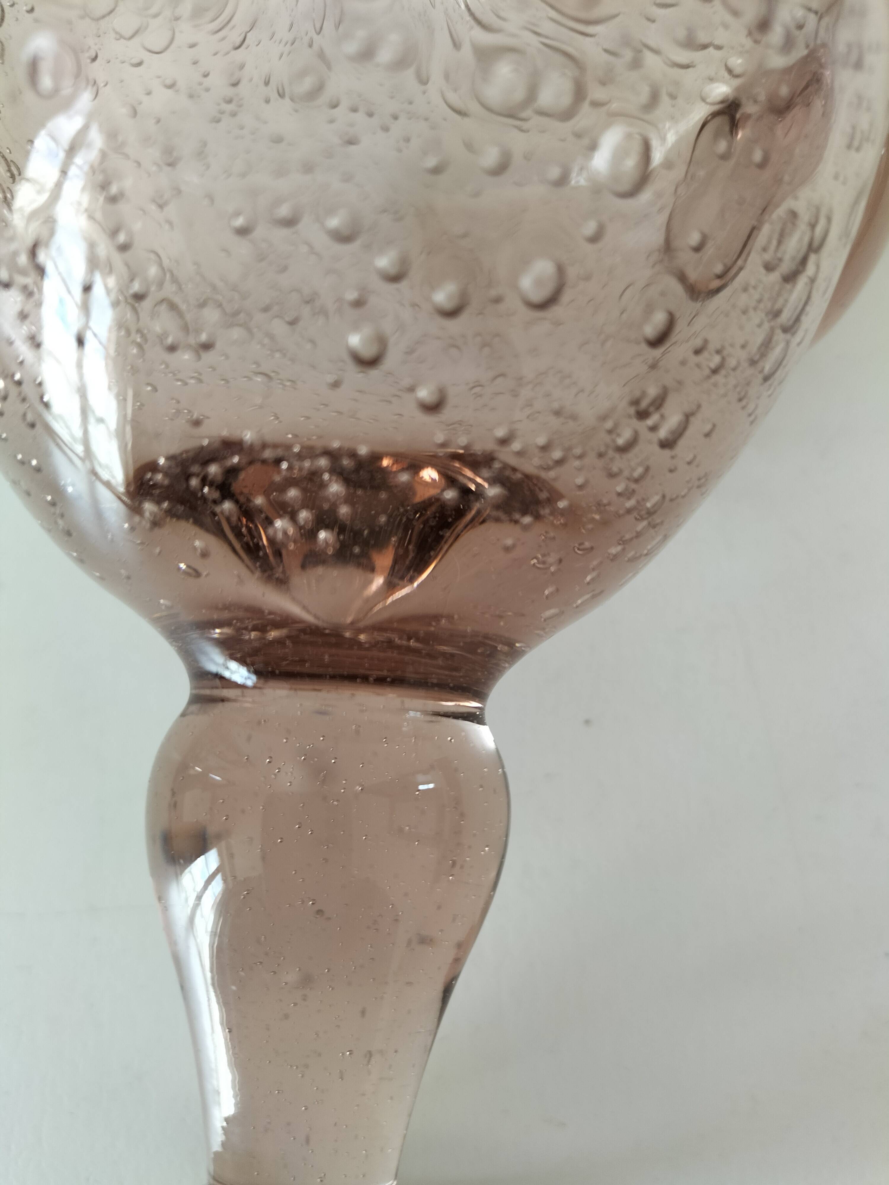 Biot candle holder vase in powder pink blown bubble glass.