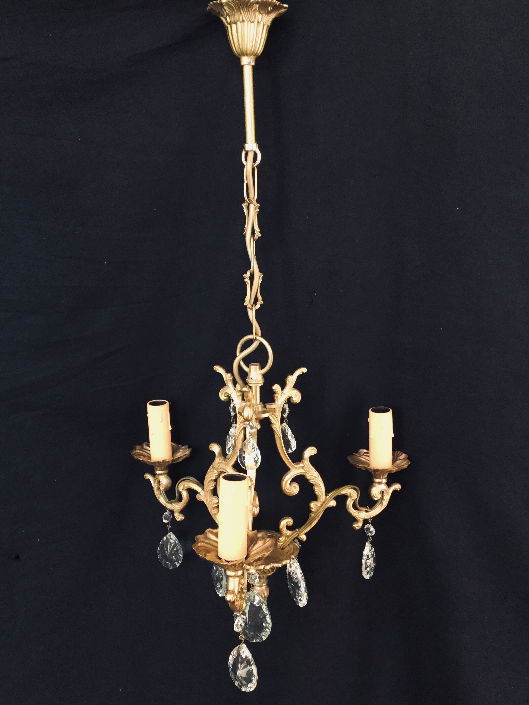 Lustre cage  à 3 lumières cristal et bronze