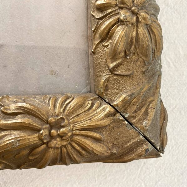Pastel ancien bouquet de fleurs encadré art nouveau