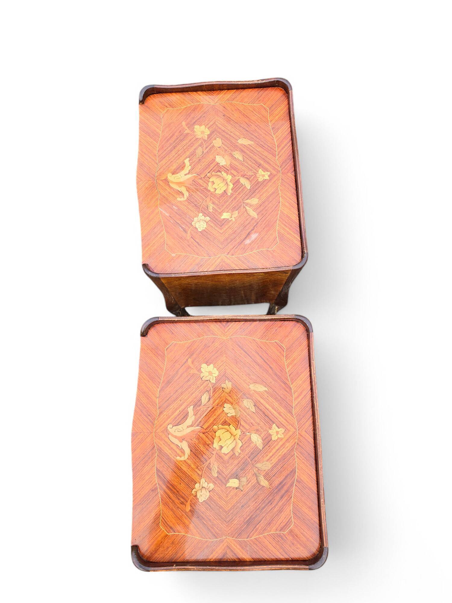 Pair of Louis XV style bedside tables with rosewood marquetry