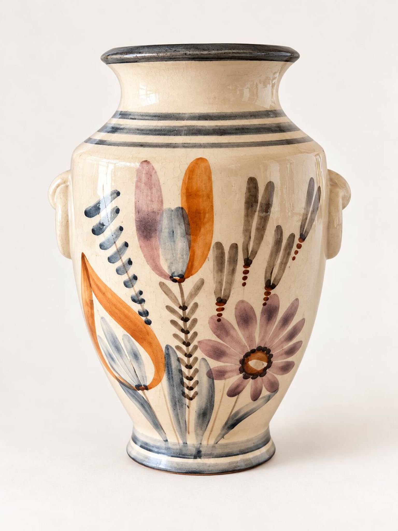 Kupittaan Savi vase hand-painted, Finland, 1950s