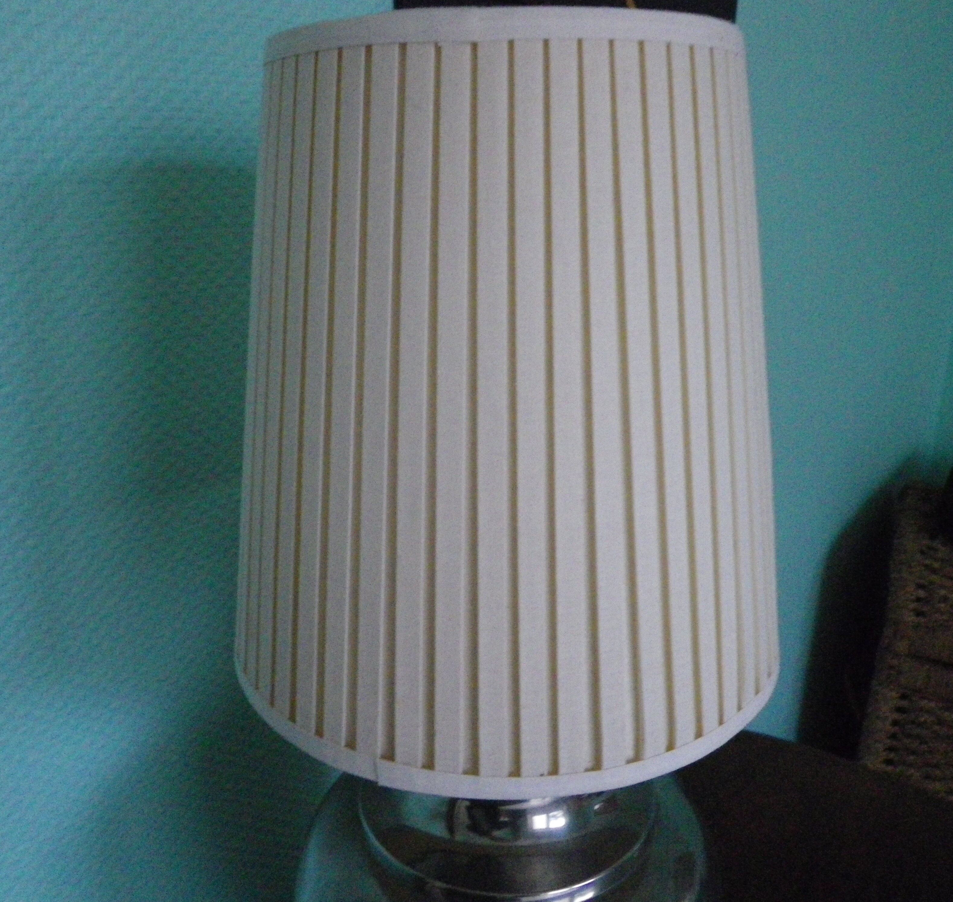 Living room mood lamp, silver metal base, wooden base, pleated lampshade