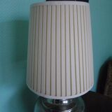 Living room mood lamp, silver metal base, wooden base, pleated lampshade