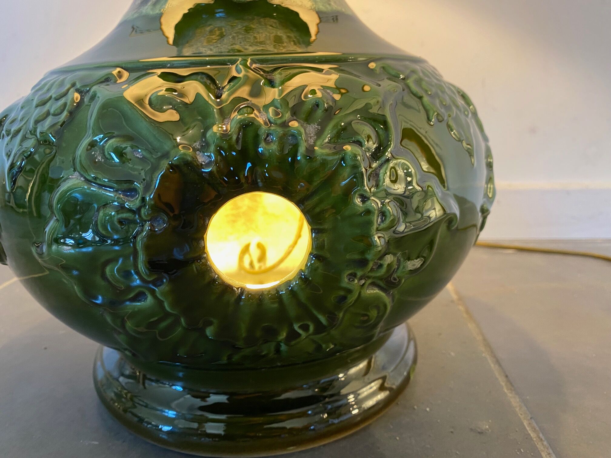 Floor lamp green ceramic double lighting vintage 1970