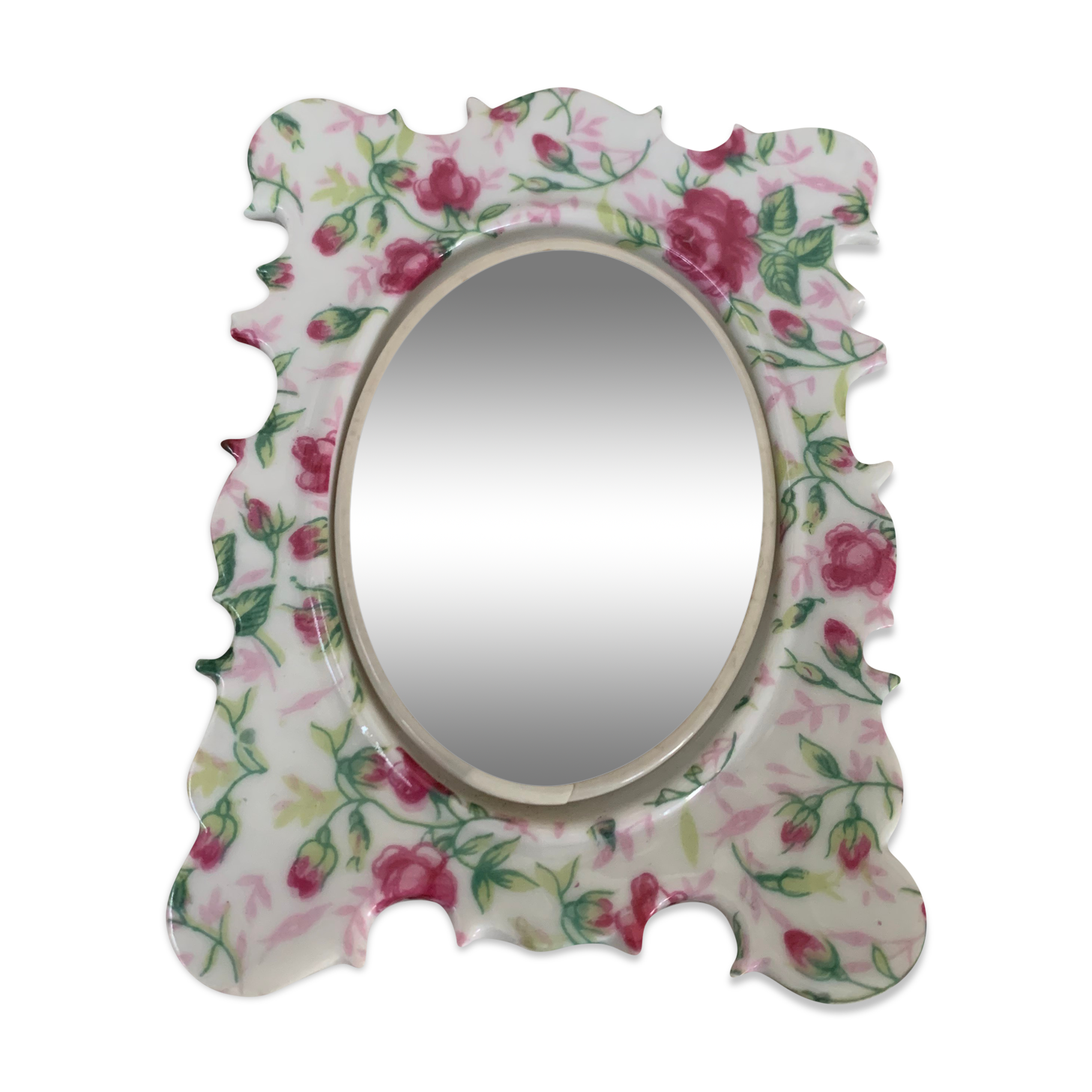 Antique porcelain mirror pink pattern