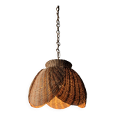 Wicker organic modern pendant lamp with overlapping petal shade, late 20th century