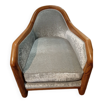 Fauteuil art déco, tissu velour imprimé gris