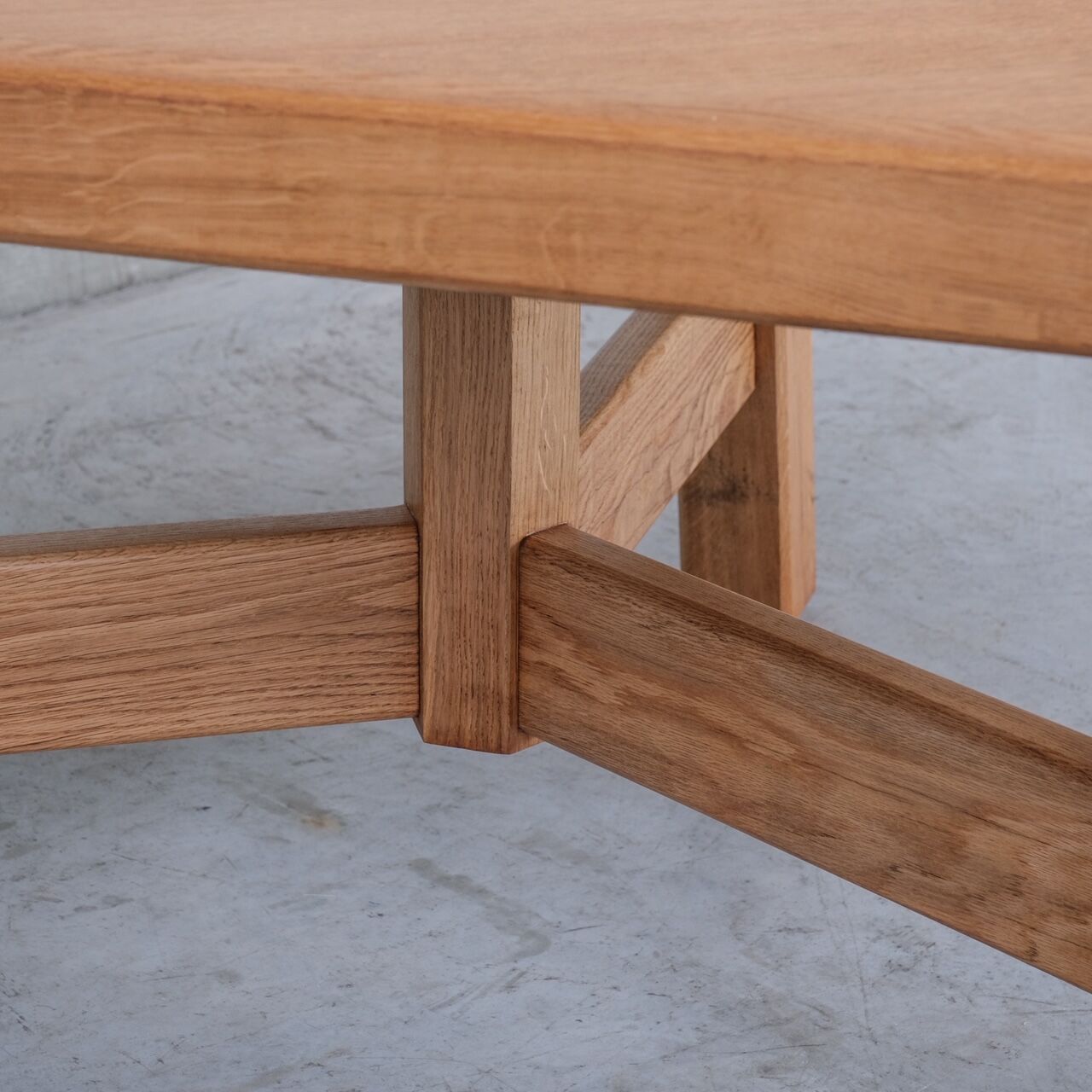 Brutalist oak mid-century triangular dining table