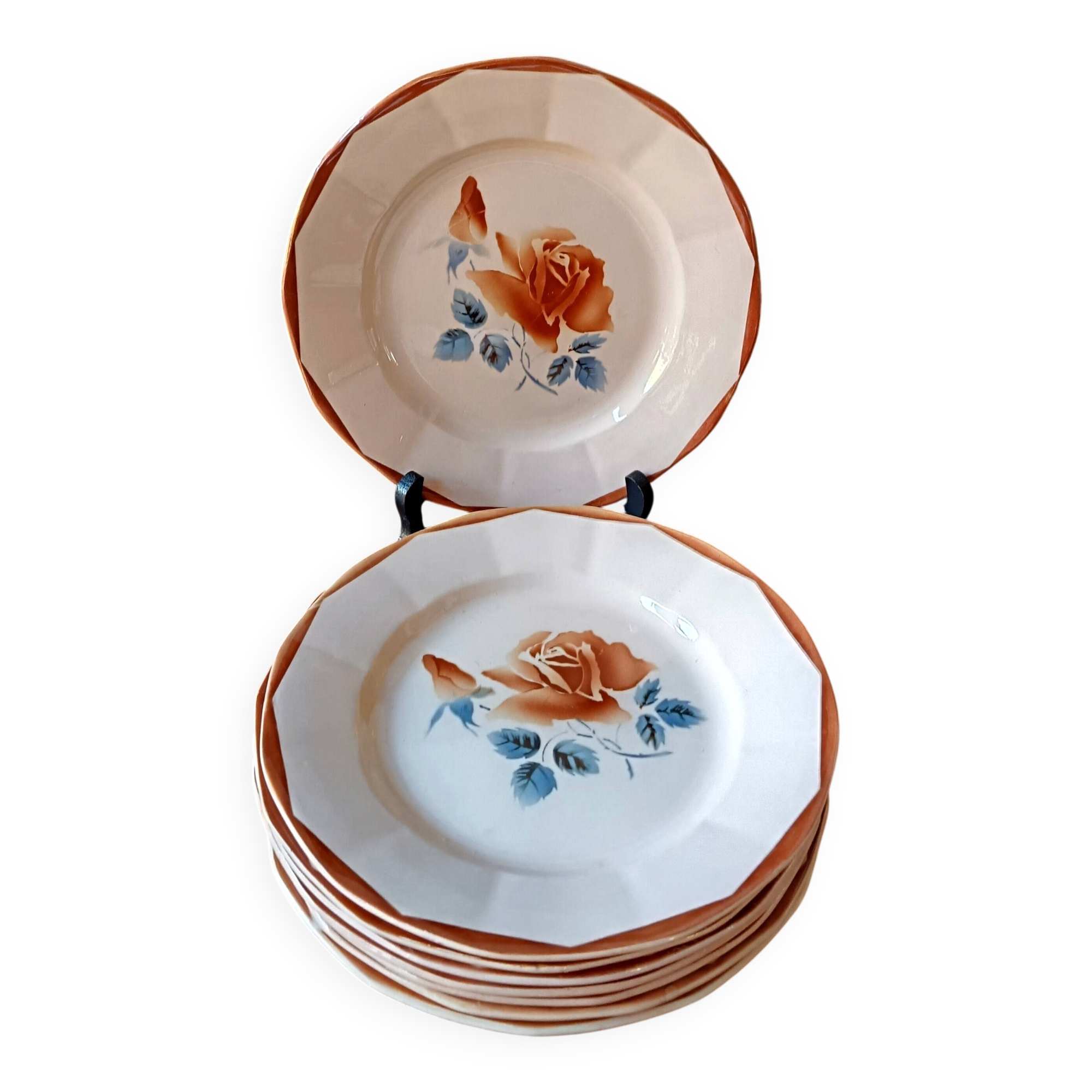 8 vintage flat plates Sarreguemines Digoin