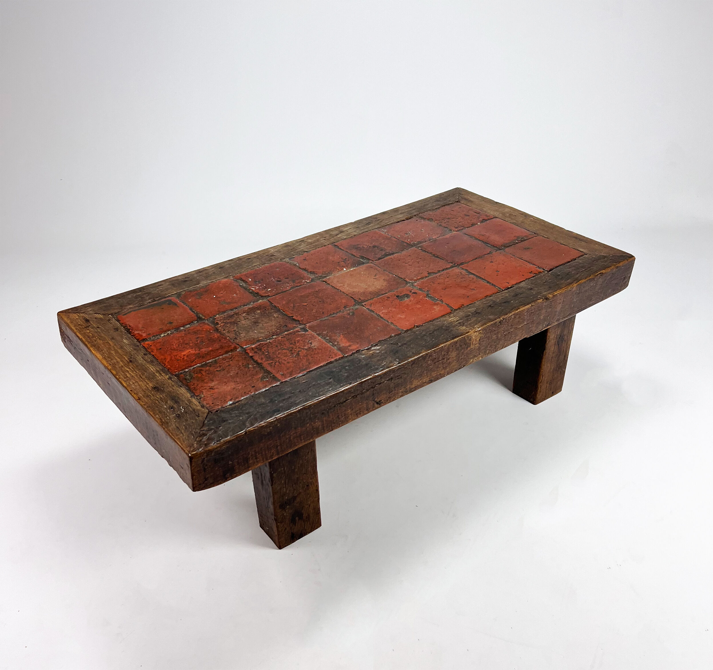 Mid Century Heavy Oak and Ceramic Coffee table, 1950s
