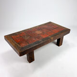 Mid Century Heavy Oak and Ceramic Coffee table, 1950s