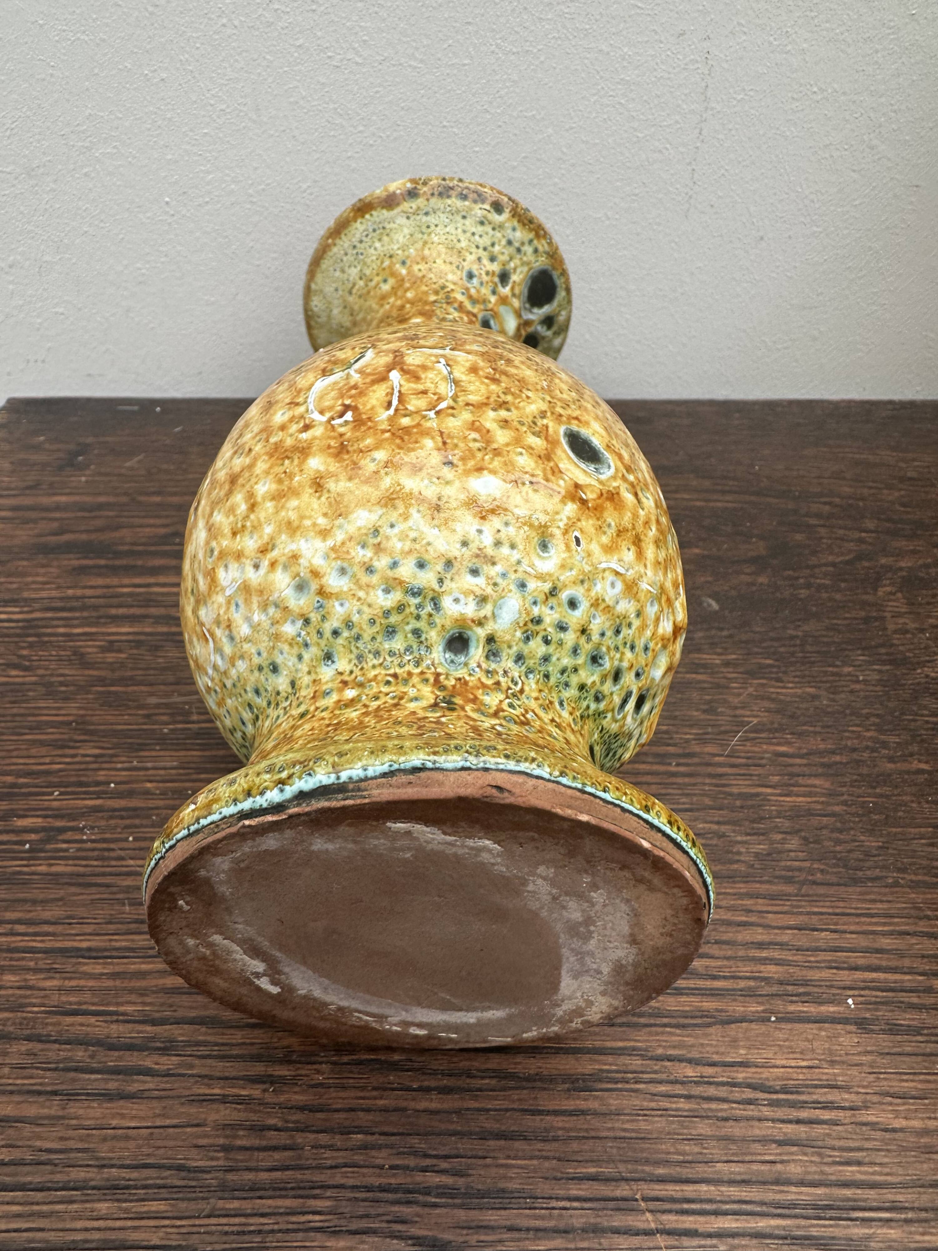 Set of 3 vases and 1 trinket tray, Honey / Fat Lava Vallauris, 1970s