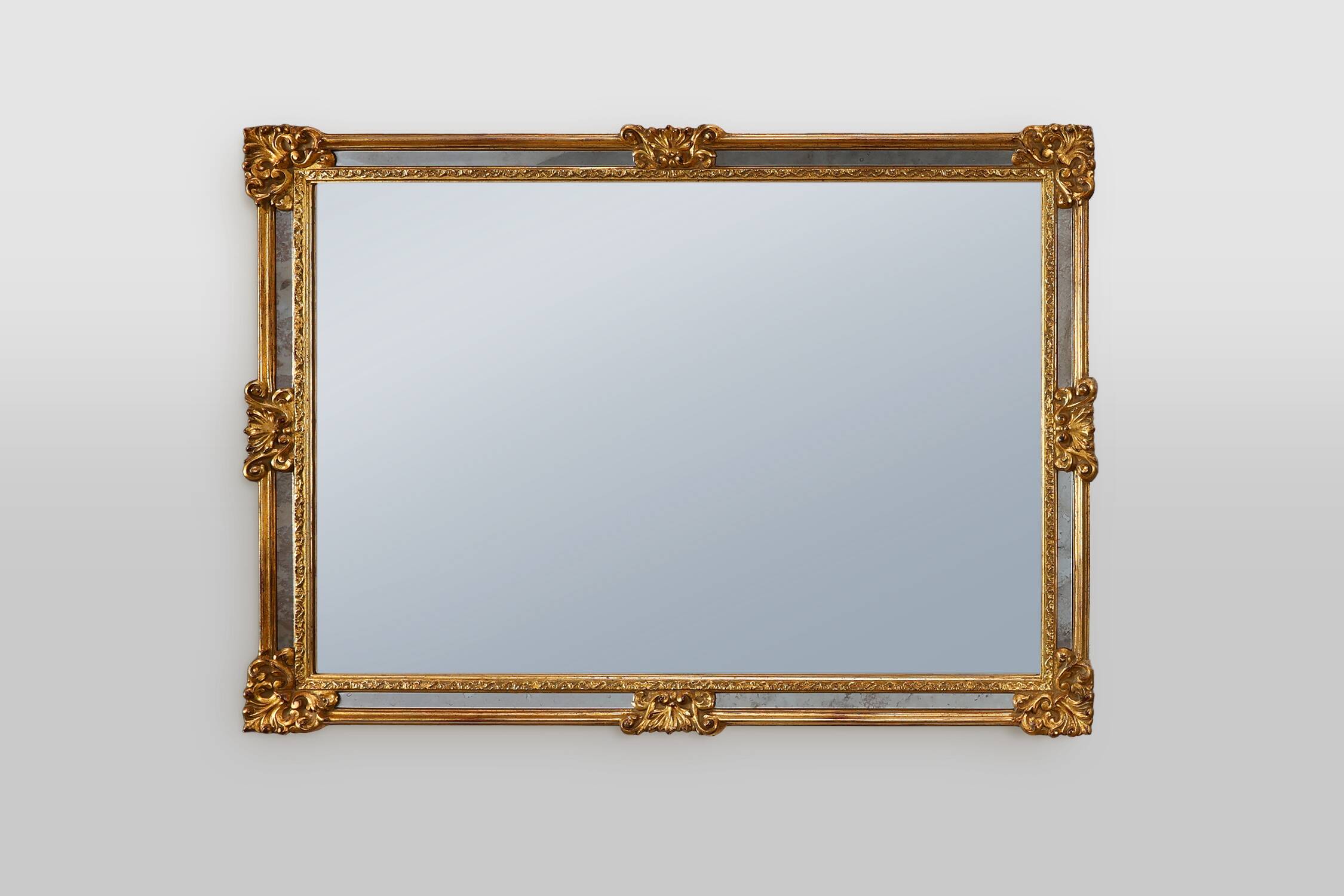 Miroir rectangulaire doré de style mid-century par Deknudt, Belgique, années 1980.