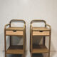 Old ochre metal bedside tables from a boarding school.