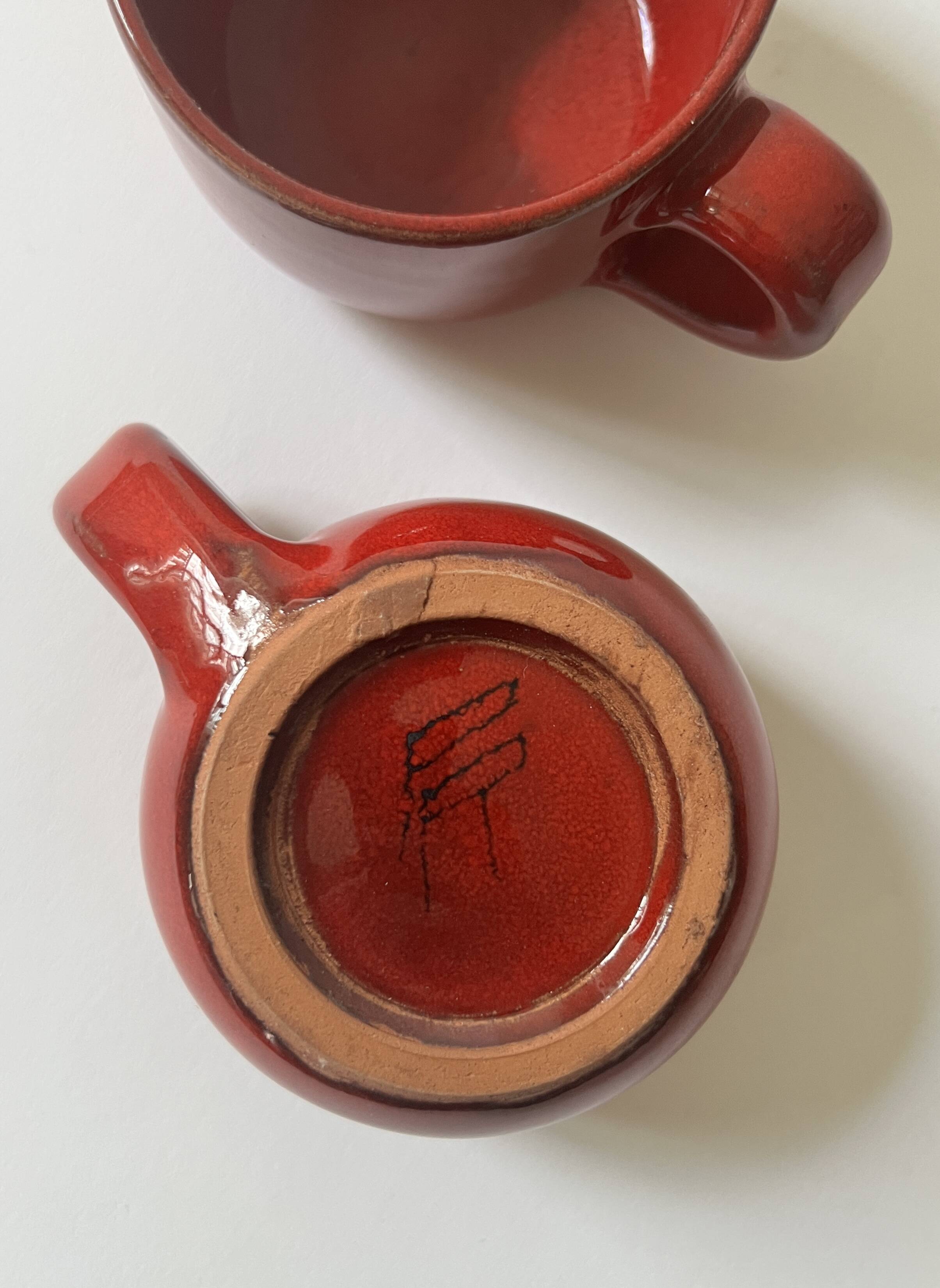 Set of 2 glazed ceramic cups by Robert Picault, Vallauris 1950