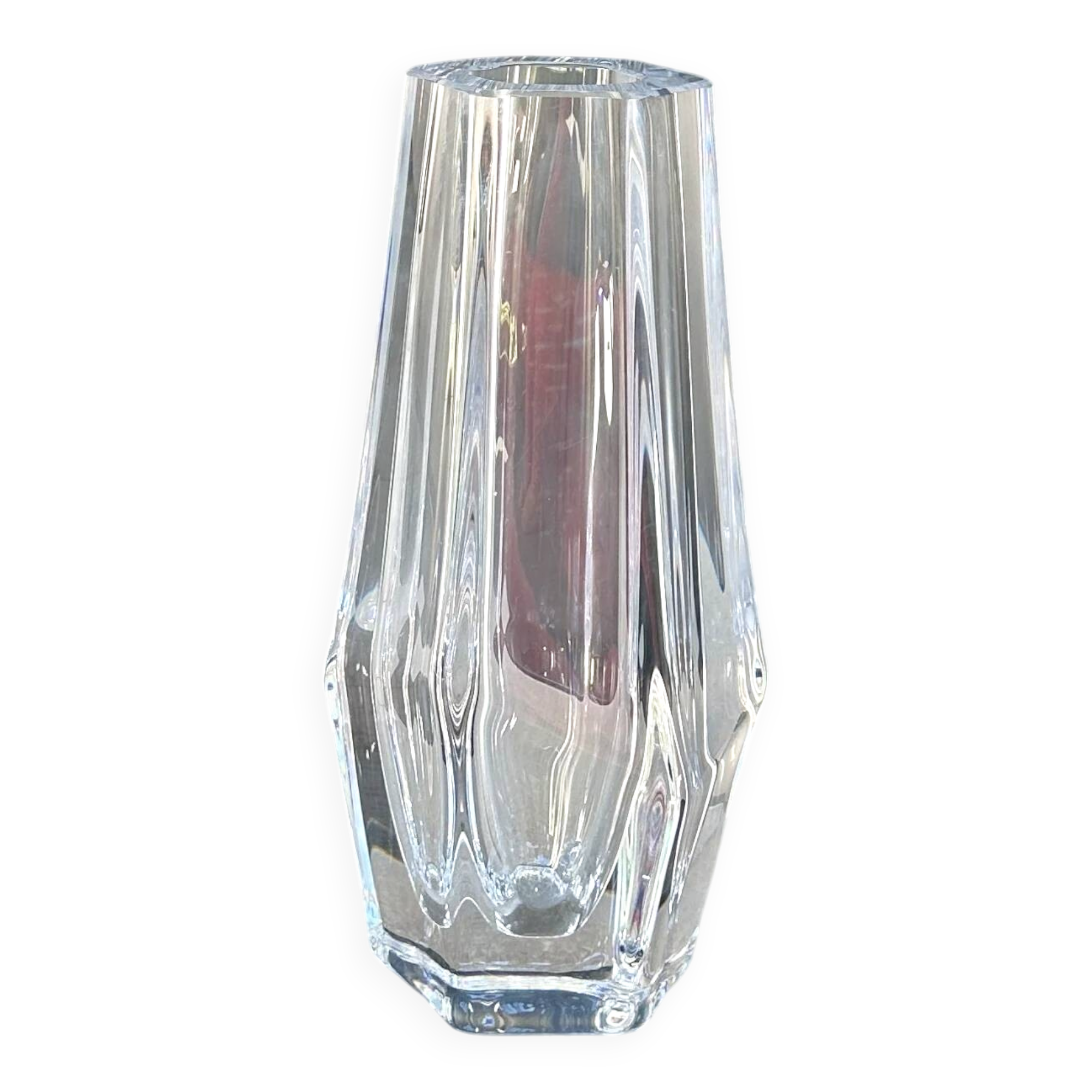 Hexagonal crystal vase by Daum France – 35 cm – Made in France