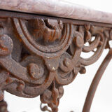 Large 19th-century French butcher's table in wrought iron and red marble