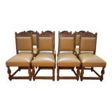 Suite de 8 chaises style Louis XIII - Haute époque en cuir