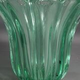 Molded pressed glass vase by Pierre D'Avesn around 1930. Signed