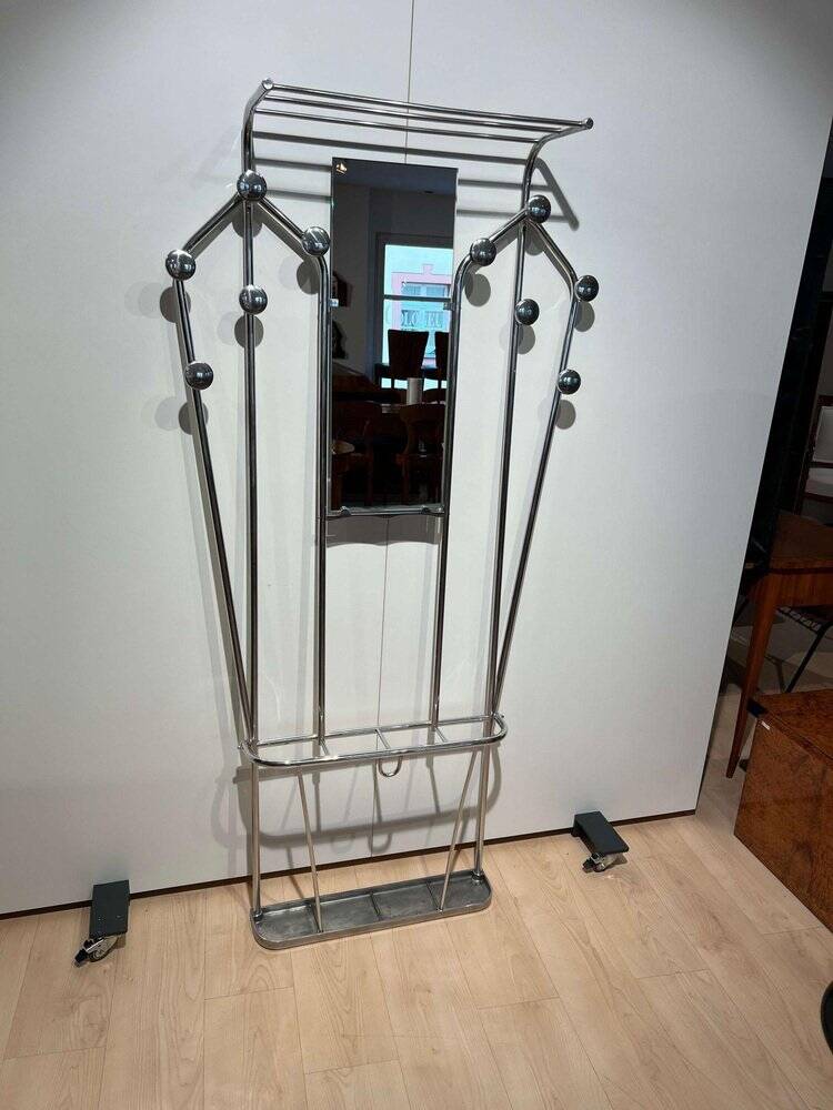 Art Deco Coat Rack & Mirror in Tubular Aluminum, France, 1930