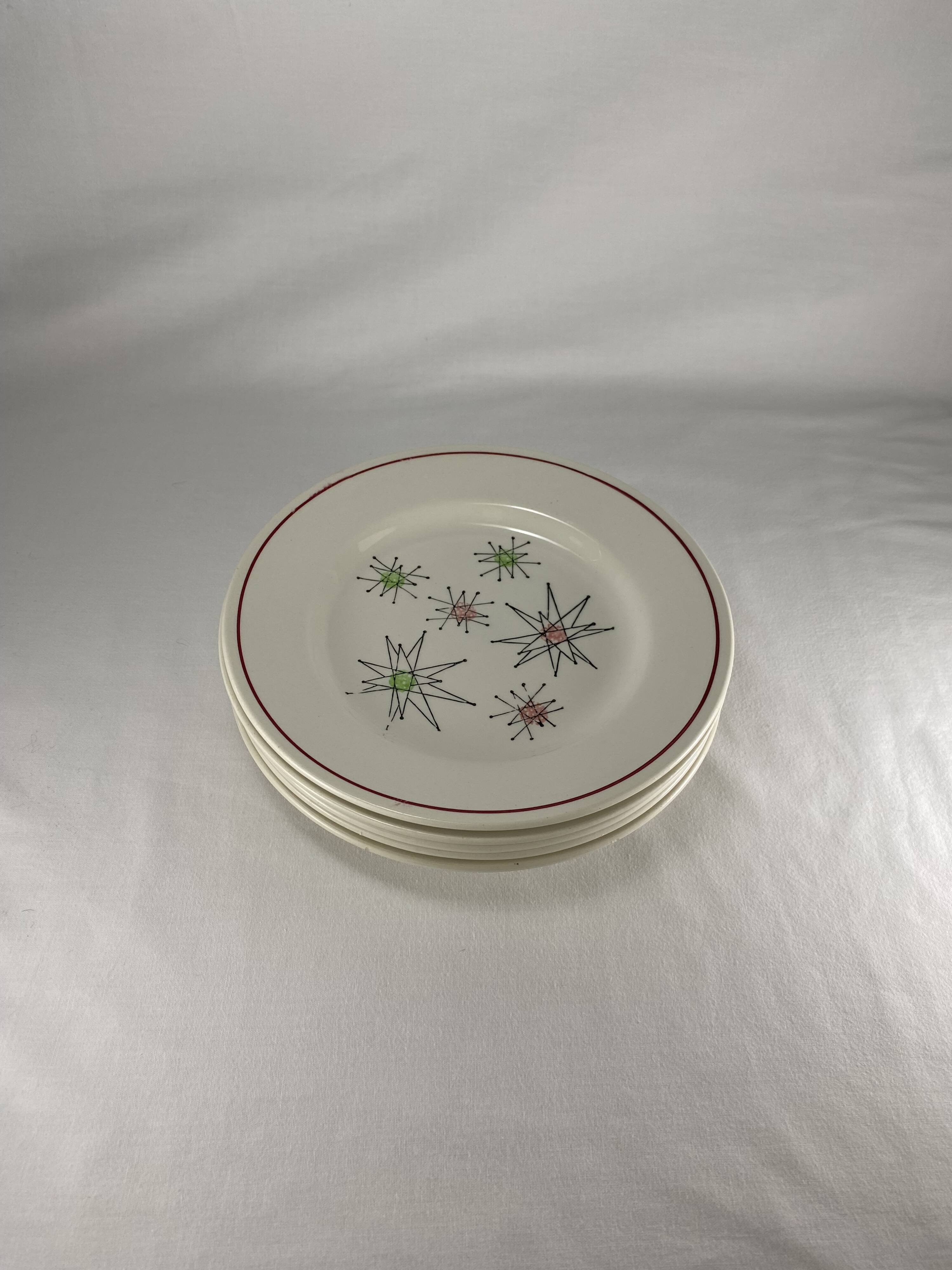 Ensemble de 5 assiettes à dessert vintage Gien des années 1950 avec motif Comètes