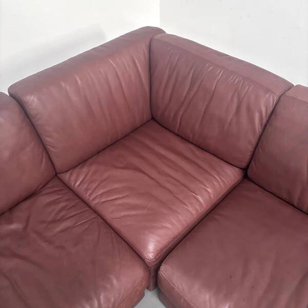 Brown leather modular sofa by De Sede; DS76, 1970s (corner)