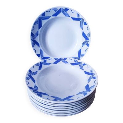 11 assiettes creuses art deco en faience K&G Luneville
