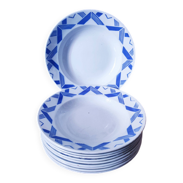 11 assiettes creuses art deco en faience K&G Luneville